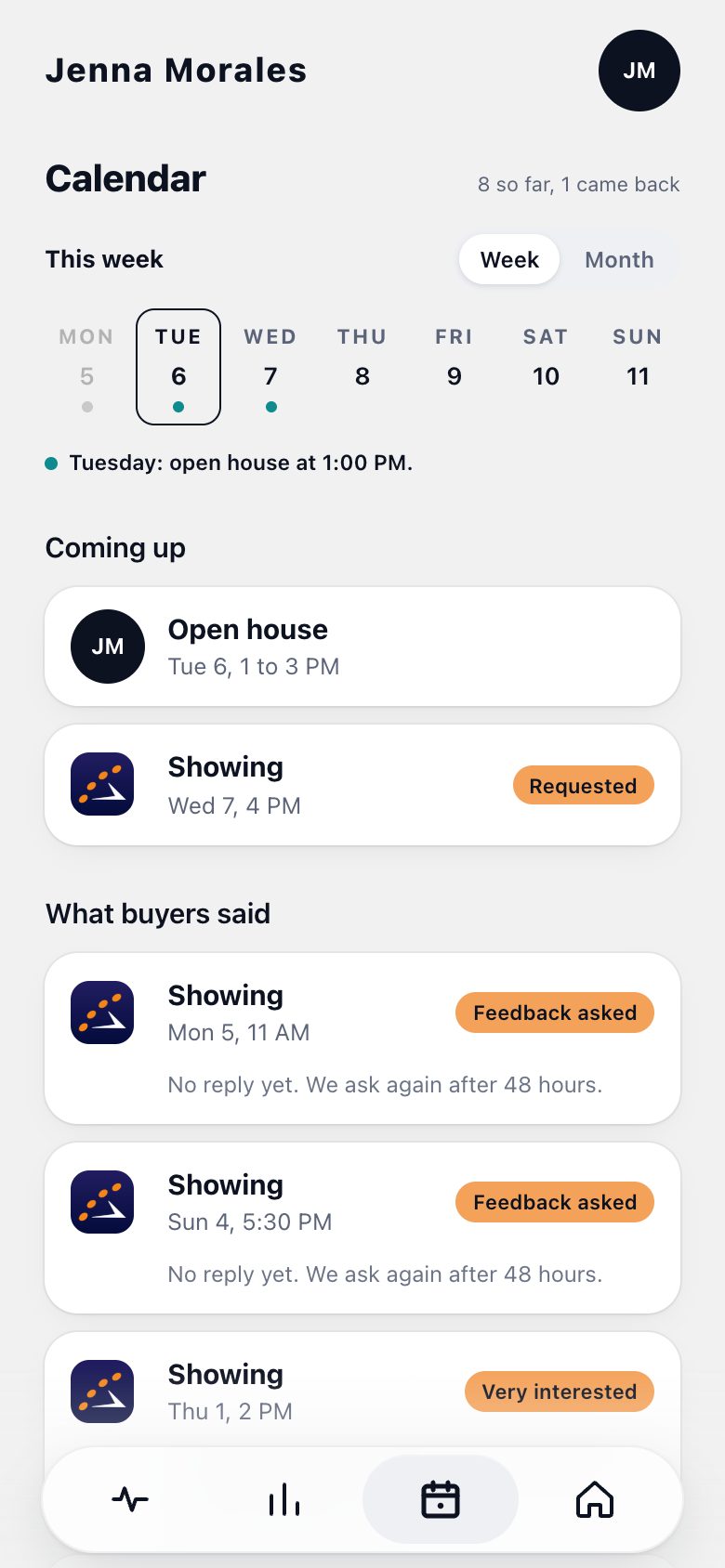 The Calendar tab of the seller app